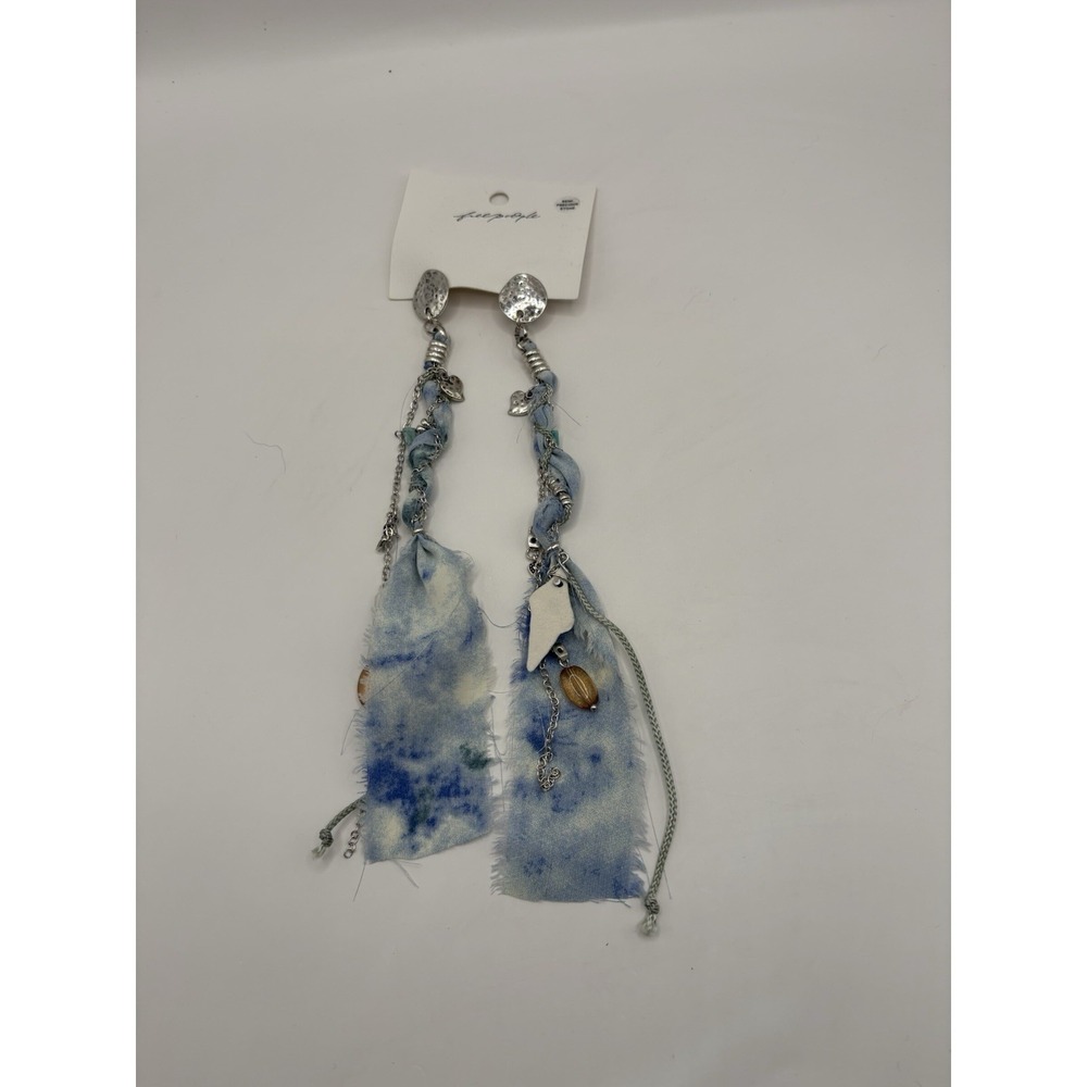 NEW Free People Earrings Sea Bohemian Beachy Concha Shell Blue Bridge Dangle